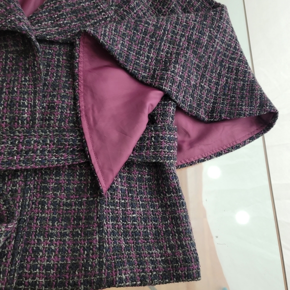 NWOT Northern Reflections Tweed Pattern Belted Capelet Sz M Violet/Indigo/Grey - Picture 2 of 9